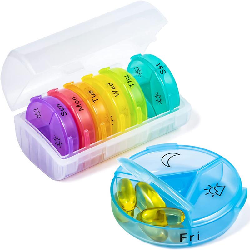 21-Compartment Rainbow Weekly Pill Organizer for Elderly – Travel-Friendly and Health-Focused.