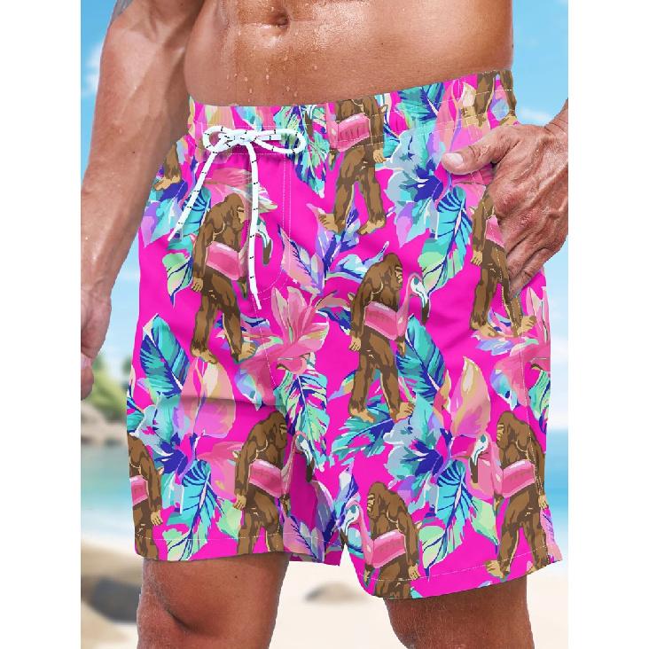 2026 Men's Fun and Quirky Hawaiian Beach Shorts Featuring Gorillas and Flamingos