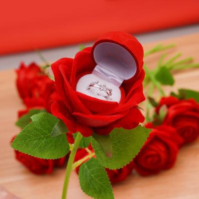 Коробочка для кольца Подарочная коробка с сохраненным цветком со стеблем Романтичный футляр для украшений на День святого Валентина, для помолвки, на свадьбу, на годовщину