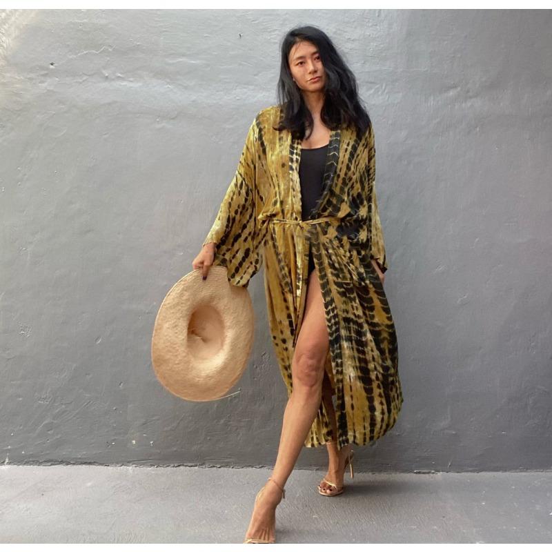 Женская мода весна осень цветные блоки принт длинный рукав свободная талия повседневные платья