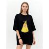Oversized T-Shirt Black Cat In Yellow Bag Print Casual Everyday Wear