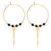 [Q2591] - Designer Steel Hoop Earrings 'Boho' Black Gold (star) - 35 Mm - 8 Mm