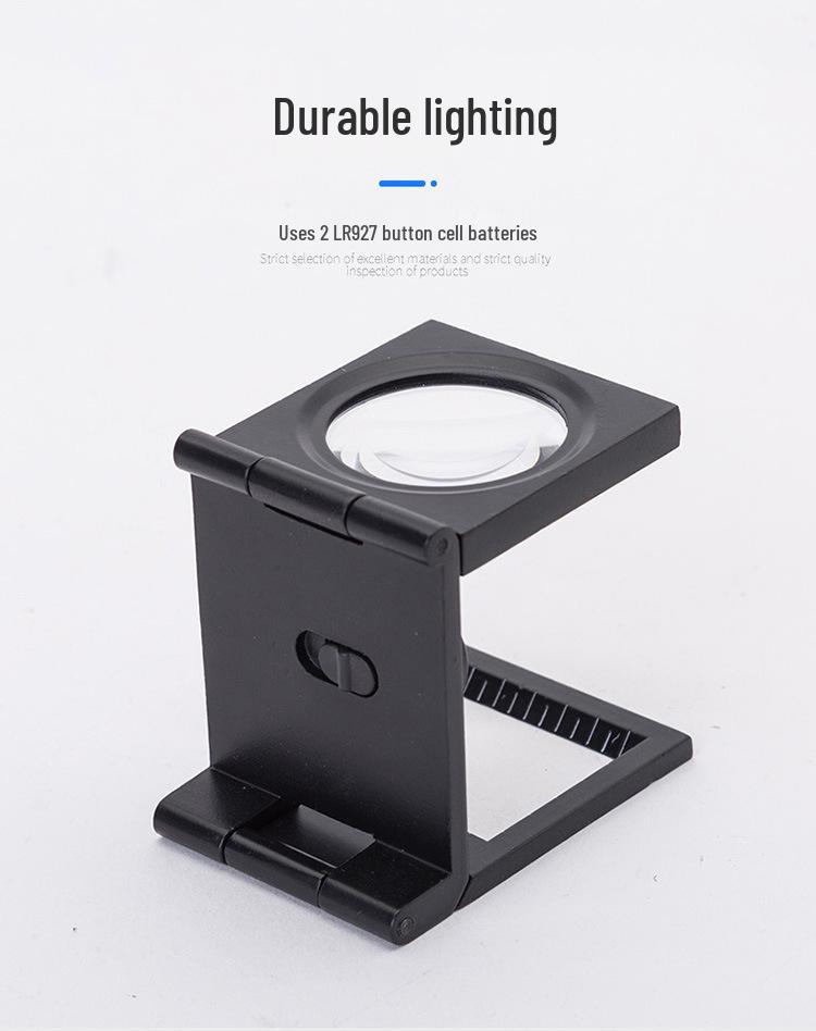 9005B 10x LED Light All-Metal Folding Magnifier with Scale for Cloth Measurement