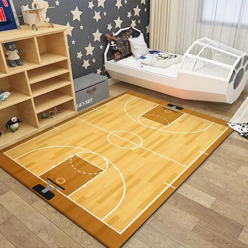 3D Football Basketball Field Floor Mat Large Anti-Slip Carpet for Kids' Room Bedroom Washable Rug for Play Area Boy's Decor