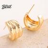 Delicate Design Earrings Plated Hoop for Women Triple Illusion Stud