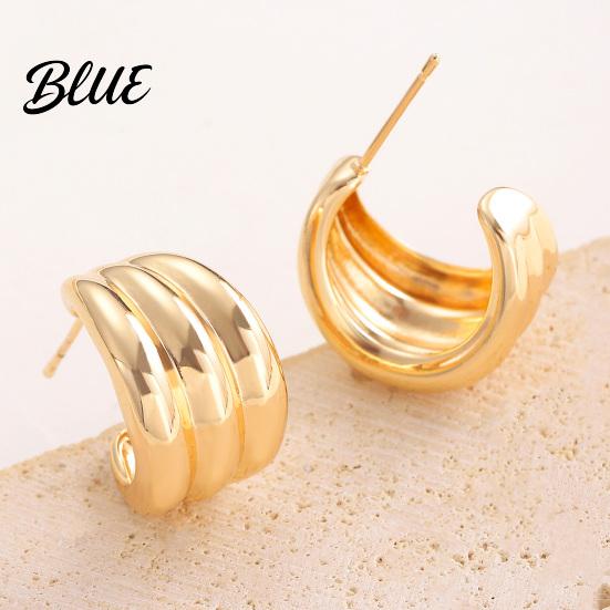 Delicate Design Earrings Plated Hoop for Women Triple Illusion Stud