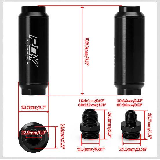 VR -Universal Car Racing In-Line Fuel Oil Filter With AN6/AN8 Fittings Adapter and 100 Micron Steel Element VR5565
