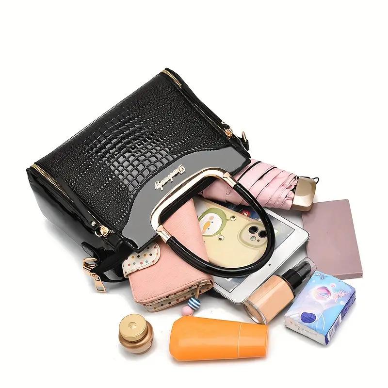 Taizhou Women's Shiny Crocodile Pattern Leather Handbag - Versatile and Textured Design