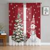 Snowman Christmas Tree Snowflake Red Sheer Curtains for Living Room Decoration Window Curtains Kitchen Tulle Voile Curtains