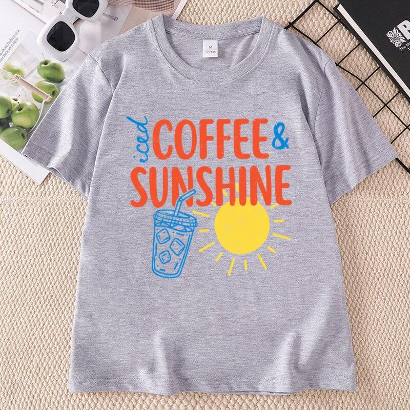 Iced Coffee and Sunshine T Shirt Summer Beach Iced Coffee Lover TShirt Trendy Summer Unisex Unisex Cotton Short Sleeve Tshirt