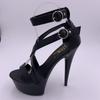 Summer black waterproof table fashion buckle round head one size thin heel super high heel 15CM fashion sandals