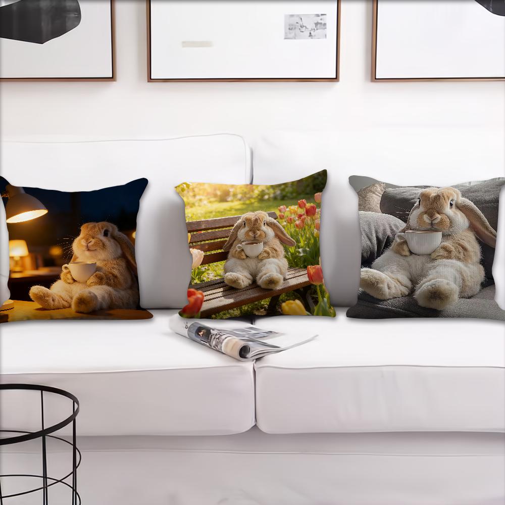 Rabbit Drinking Coffee cushion cover Best Home Office Coffee Pillow Sofa Printing Decoration Room Shop Car Nordic Simplicity Hit