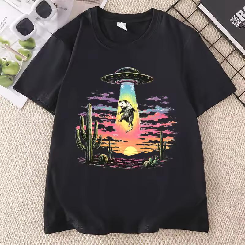 Funny Possum T Shirt Flying Saucer Tshirts Mens Womens T-shirt Casual Round Neck Printed Cotton Short Sleeve Tees Clothing