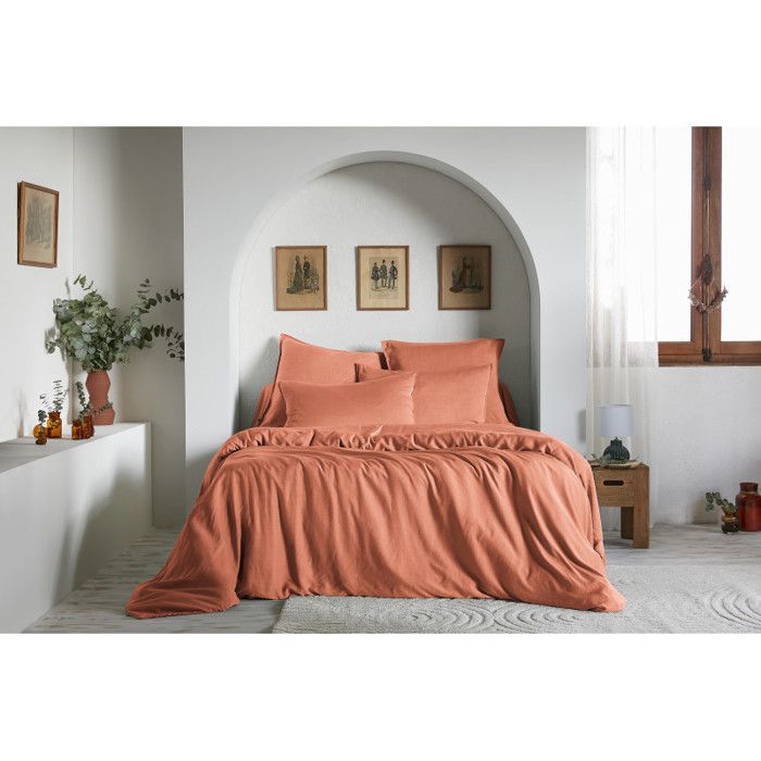Pack complet housse de couette "Lysandre" toutes dimensions "Lyocel" L'effet Papillon - Lysandre Terracotta - Pack 4 Pièces pour lit
