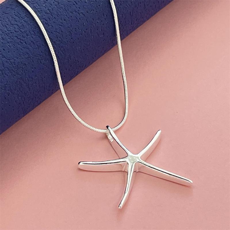 Длина 40-75 см Серебряное ожерелье с шармами 925 пробы Звезда Морская звезда Ювелирные изделия Модная цепочка Женское Свадебная вечеринка