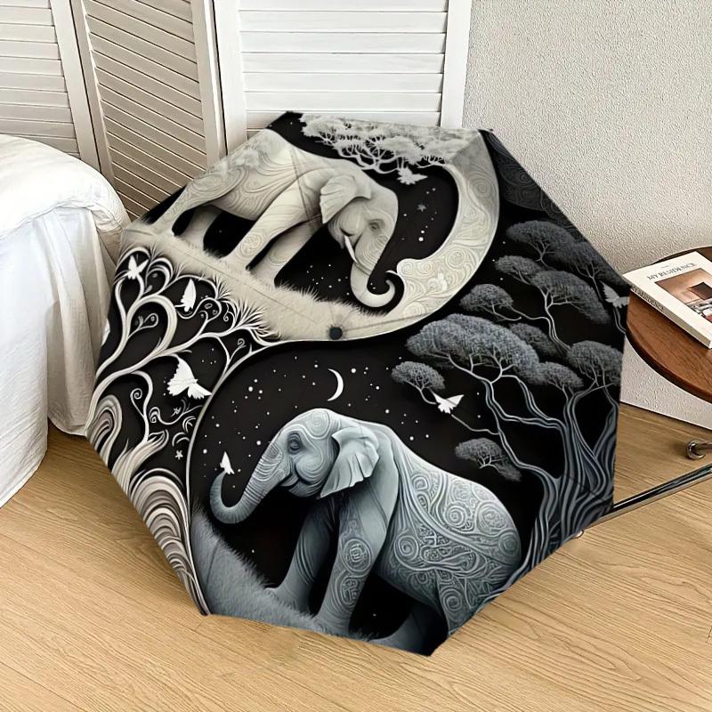 1pc Yin-Yang Elephants Harmony Umbrella with Plastic Handle,Suitable for All Seasons Home Travel Outdoor UmbrellaDD379