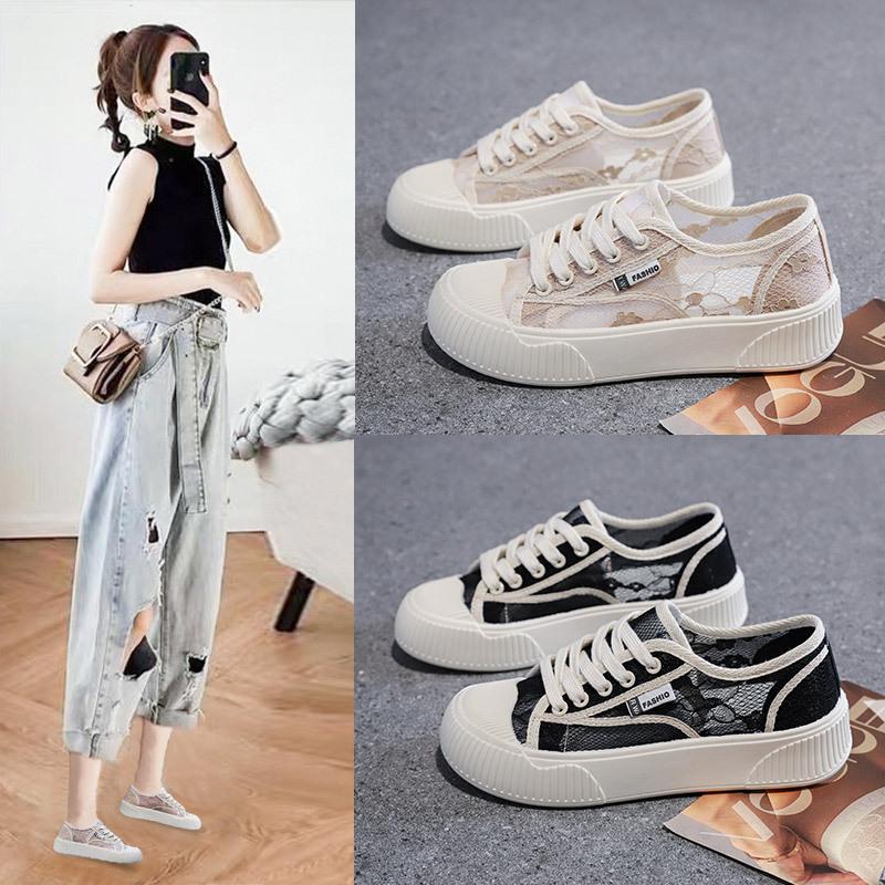 2024 summer thin little white shoes women's mesh thick-soled versatile fairy style casual hollow flat-soled non-slip board shoes