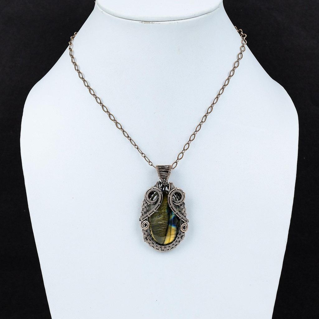 Labradorite Pendant Copper Wire Wrapped Pendant Labradorite Gemstone Jewelry Handmade Designer Pendant Copper Wire Wrap Jewelry Gift For Him