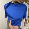 Women's 2023 Summer Korean Style Slim Fit Solid Color Round Neck T-Shirt