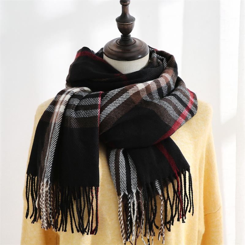 New Scarf Autumn and Winter Warm Shawl Scarf Female Sweet Imitation Cashmere Scarf Medium and Long Plaid Scarf