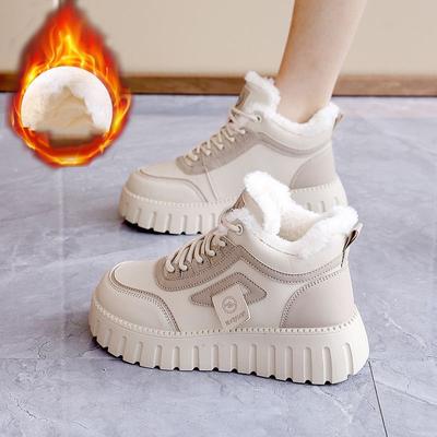Женские высокие зимние мягкие теплые кроссовки, прогулочные туфли на толстой платформе со шнуровкой