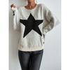 Women's Star Print Long Sleeve Crewneck Sweater Drop Shoulder Pullover Tops