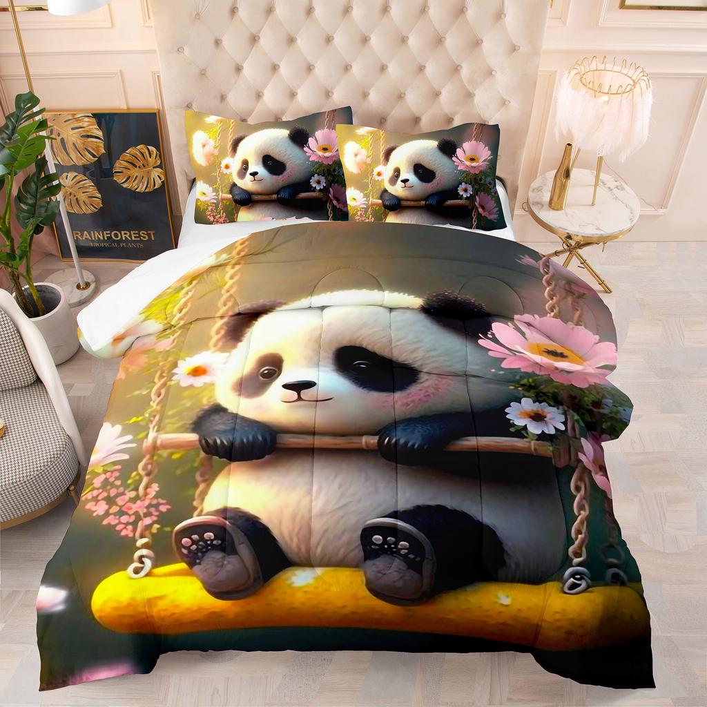 Comforter Cute Panda Playing Water Theme Home Comforter Quilted Blanket Goose Down Duvet King Queen 3D Blanket Size Twin