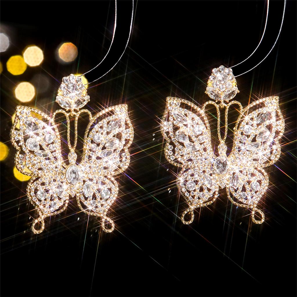 Cross-border Supply, Fashionable Colored Glass Rhinestone Butterfly Earrings, Women's Exaggerated Stud Earrings, Earrings.