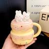 Милая розовая керамическая кружка с кроликом, с крышкой и ложкой, высококачественная кружка для завтрака, для девочек, персонализированный подарок, сувенир