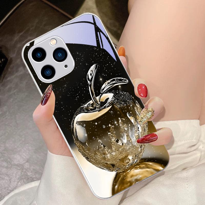 Прозрачный хрустальный чехол-яблоко для iPhone 16 Pro Max 15 Pro 14 13 12 Mini 11 XS M Ax XR 7 8 Plu SE 2022 из закаленного стекла