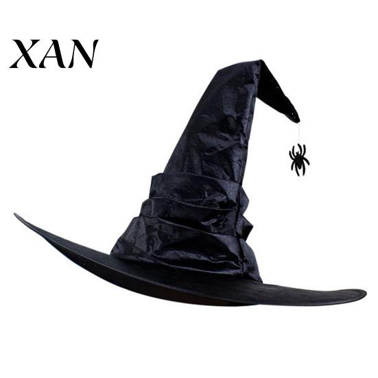 Black Witch Hat Halloween Wizard Hat, Adult Kids Cosplay Cone with Spider Decorative Web Star Decor, Gothic Party Costume Prop, Trick or Treat