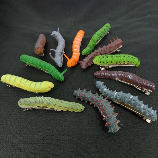 12 шт. расписанных вручную заколок для волос в виде гусеницы для женщин и девушек, дизайн животных, ручная работа, заколка из смолы, аксессуары для волос на Хэллоуин