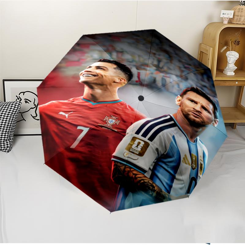 Модный складной зонт с автоматическим открытием/закрытием Messi & Ronaldo. Портативный и складной, идеально подходит для подарка, путешествий и повседневного использования.