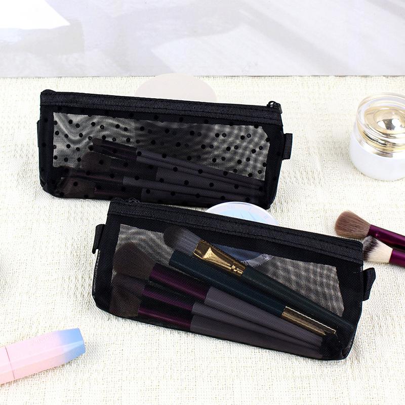 1Pcstravel Love Mesh Cosmetic Bag Zipper Makeup Bag For Women Wash Toiletry Bag Makeup Organizer Portable Storage Pouch