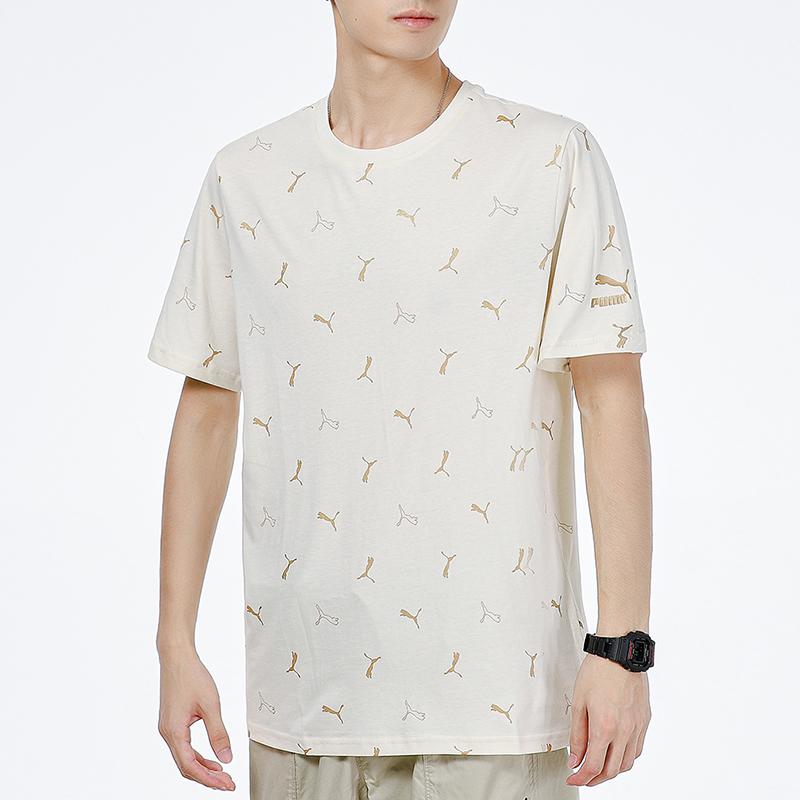 Puma Спортивная футболка с круглым вырезом и коротким рукавом с логотипом, мужские топы, бежевый цвет 533142-73