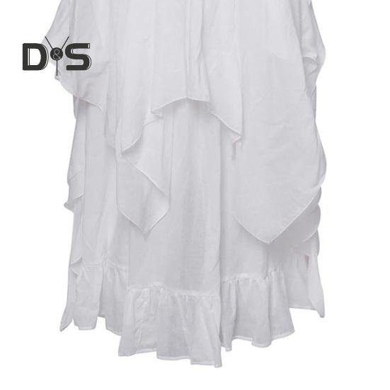 Women Ball Gown Off Shoulder Gothic Long Horn Sleeves Irregular Layered Pleated Elastic Tight Waist Solid Color Retro Renaissance Party Prom Maxi