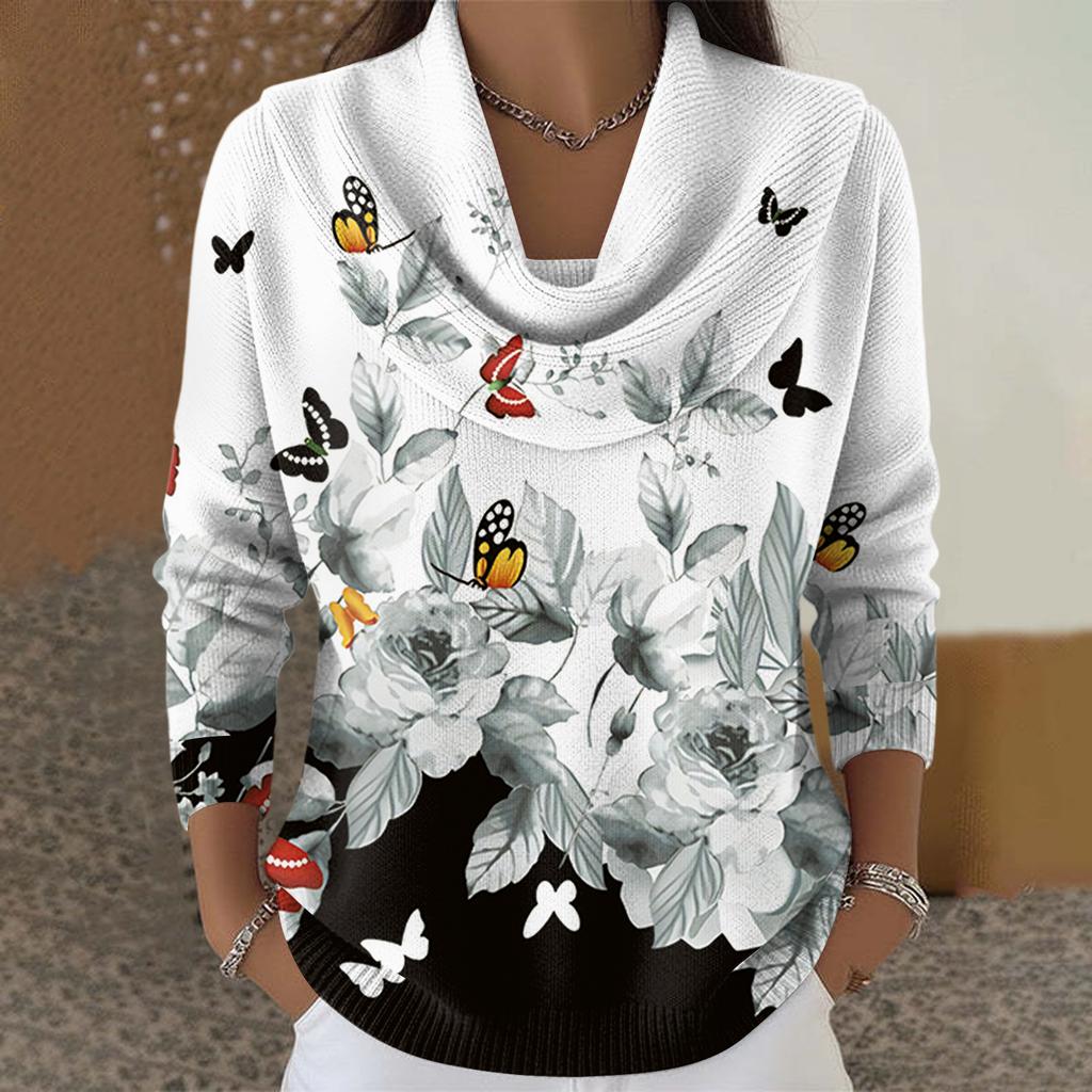 Женский повседневный и модный свитер с круглым вырезом, длинными рукавами и принтом