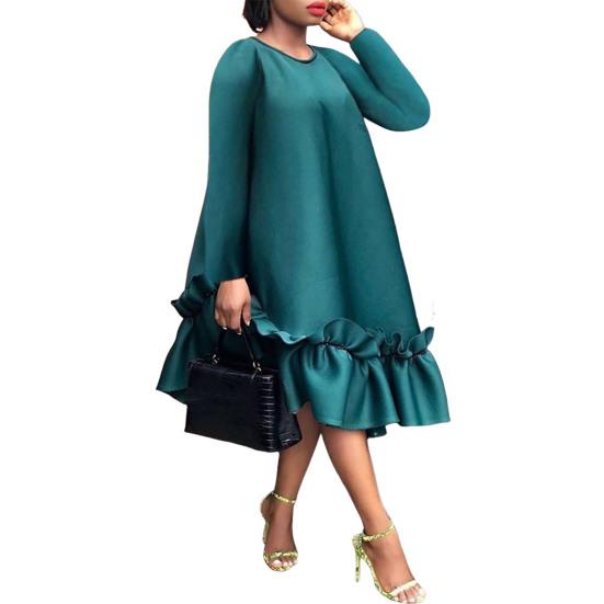 Oversized Dress A-line Ruffle Hem Knee Length Pure Color Midi Dress Long