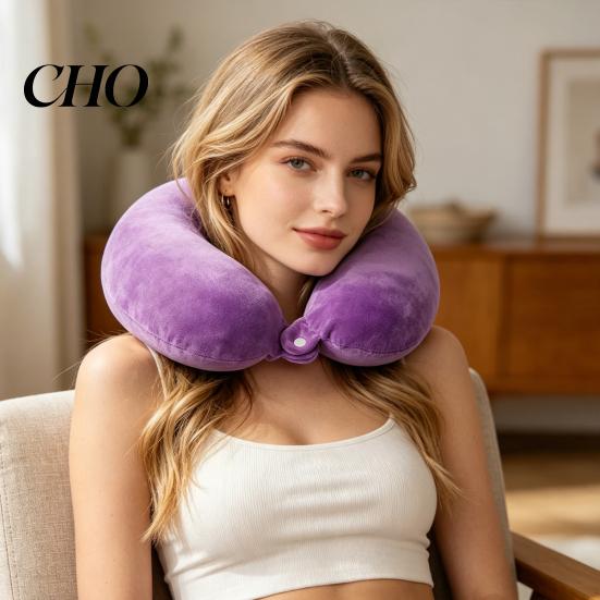 Memory Foam Cushion Travel Neck Pillow, U Shaped Headrest for Airplane 5-second Rebound Car, Soft Support Pillow Office Nap, Removable Washable Cover