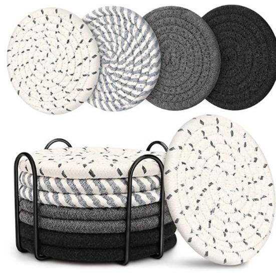 8Pcs Trivets Set for Hot Dishes Cotton Woven Pot Holders Heat Resistant Hot Pads Non-Slip Kitchen Table Protector for Counter