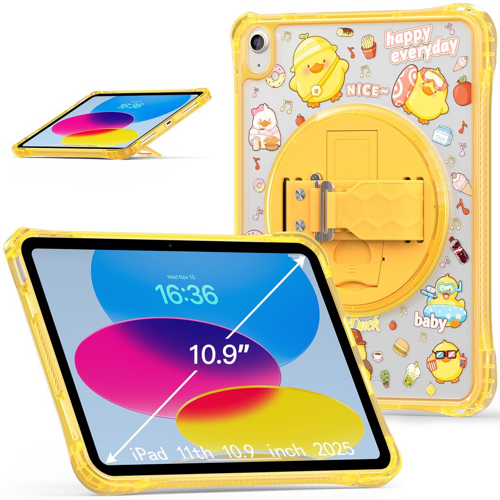 Для iPad (2025)/10.9 (2022) Чехол с подставкой, ремешком для руки и принтом, PC+TPU+акрил, чехол для планшета