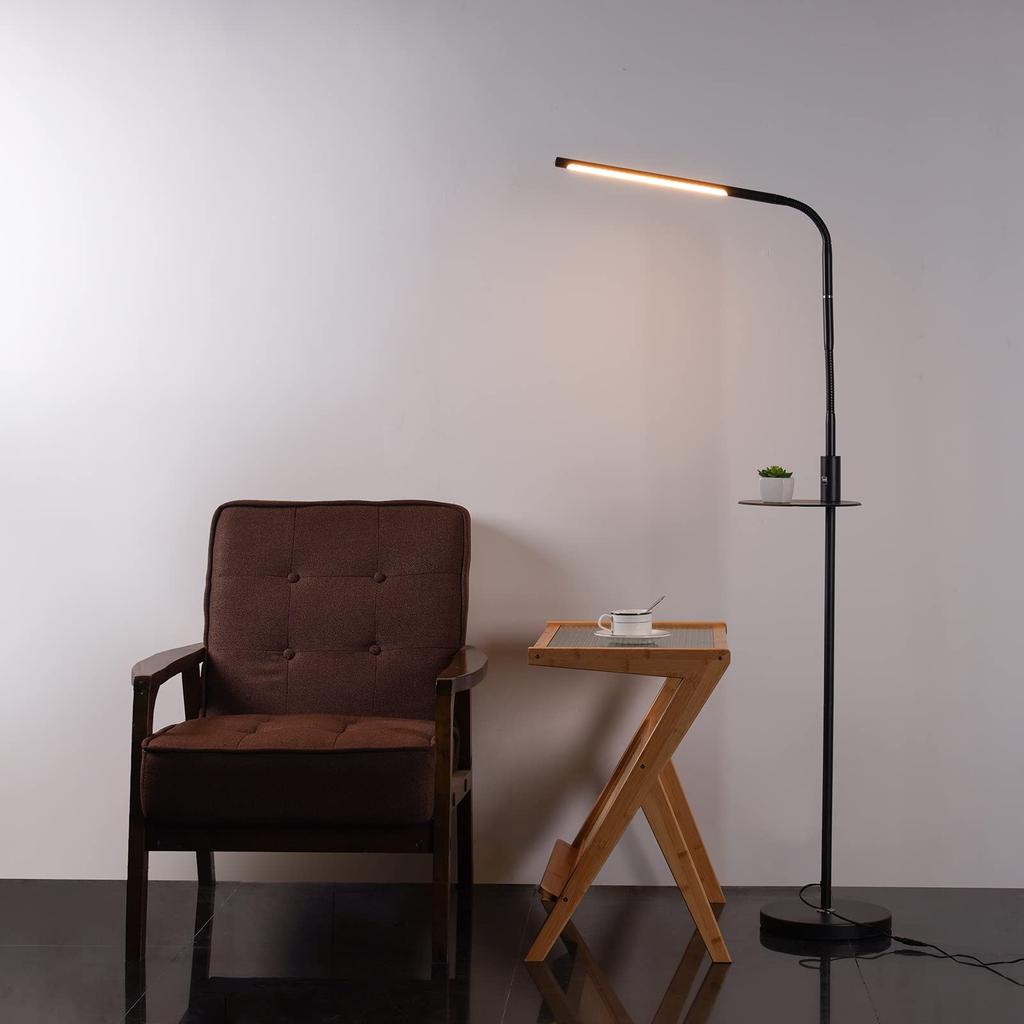 LED Floor Lamp, Ambient Lighting, USB-A + Type-C Charging, Color Temperature Adjustment, Stepless Dimming, Storage Base, Remote Control, Auto-Off,