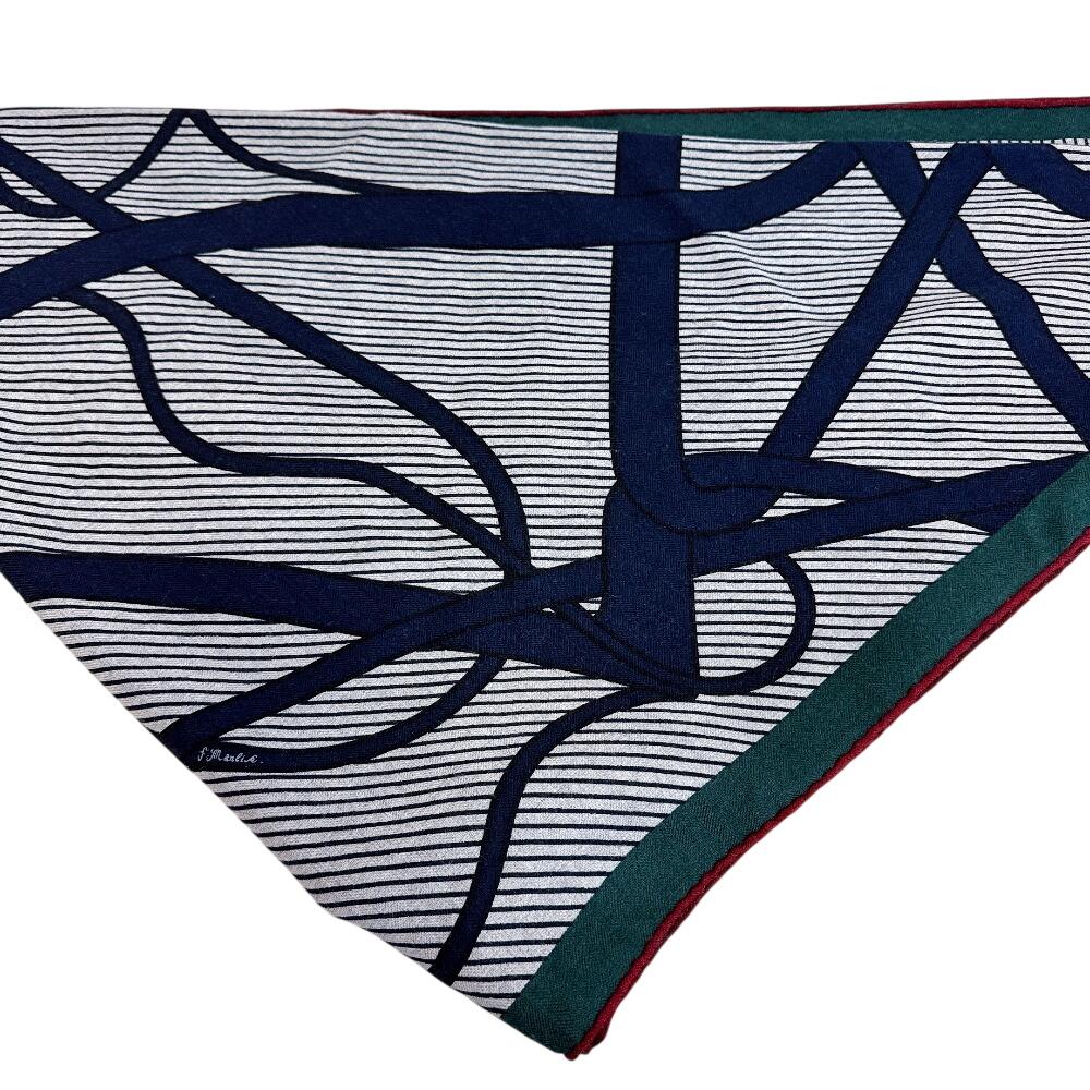 HERMES cashmere Triangle Jean Chemise scarf Navy cashmere Used