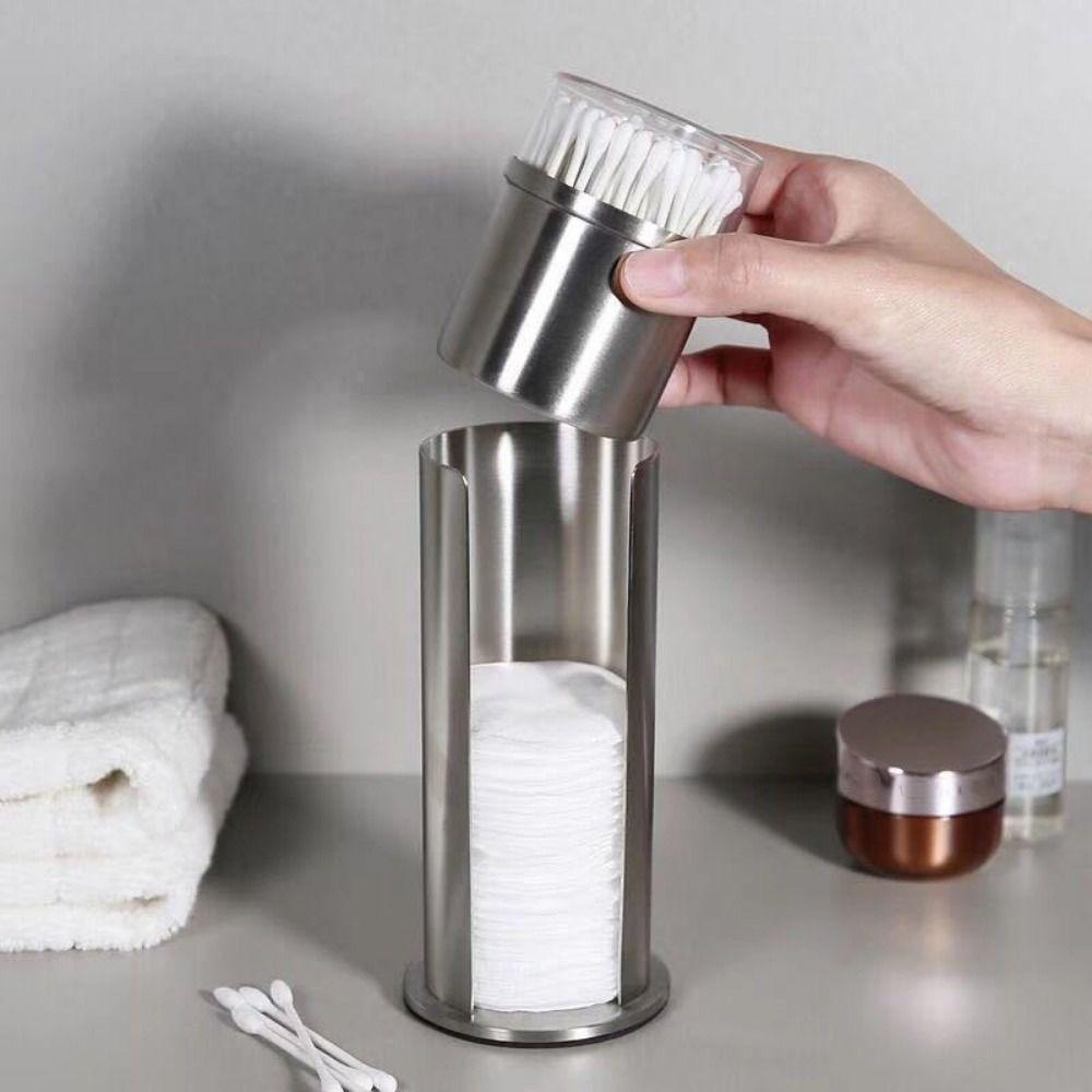 Double Layer Cotton Swab Storage Box Round Cotton Swab Holder Durable Pads Dispenser Q-tips