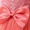 Girls' Sequined Mesh Tutu Dress with Small Flying Sleeves & Bow - Evening & Flower Girl Princess Dress