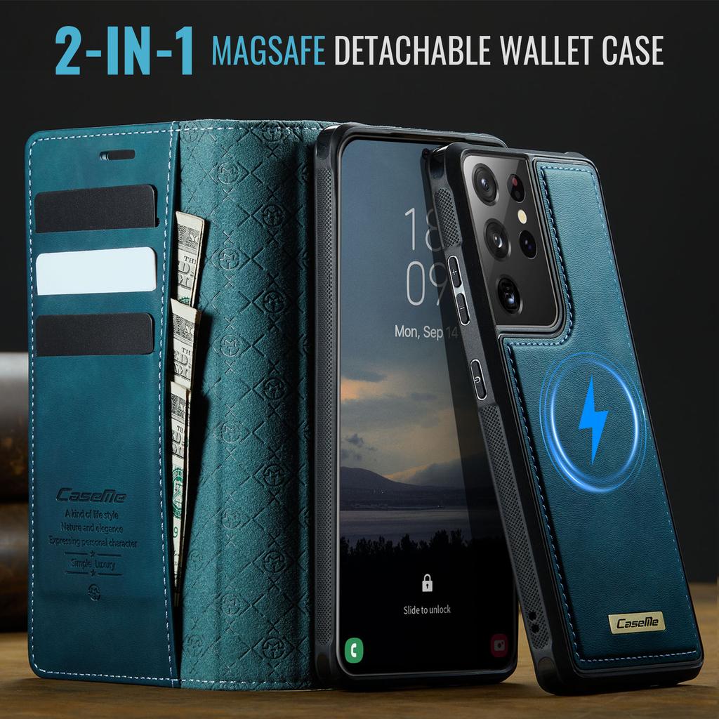 For Samsung Galaxy S21 Ultra 5G Case CASEME C49 Compatible with MagSafe RFID Blocking Detachable Wallet Leather Phone Cover