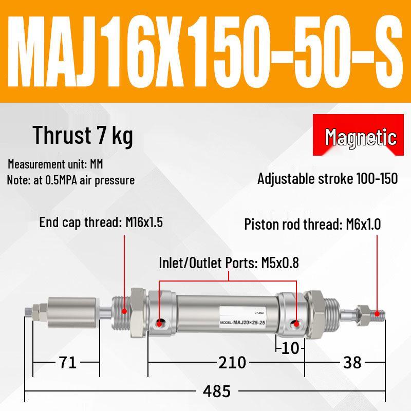 Adjustable Stroke Mini Stainless Steel Pneumatic Cylinder (maj16/20/25/32/40X100-25-50sca)