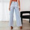 Ripped High Waist Long Wide Leg Washed Casual Women's Jeans