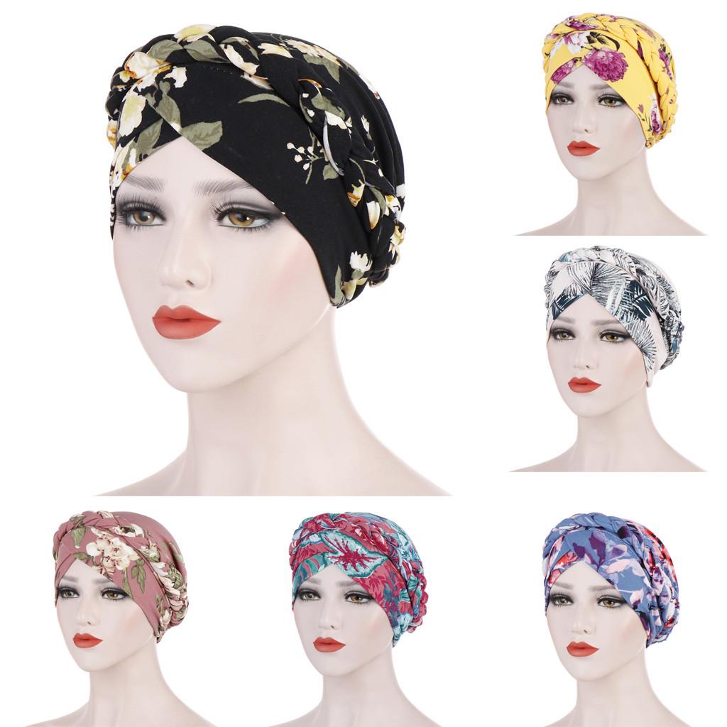 Women Floral Braid India Hat Muslim Ruffle Chemo Turban Wrap Cap