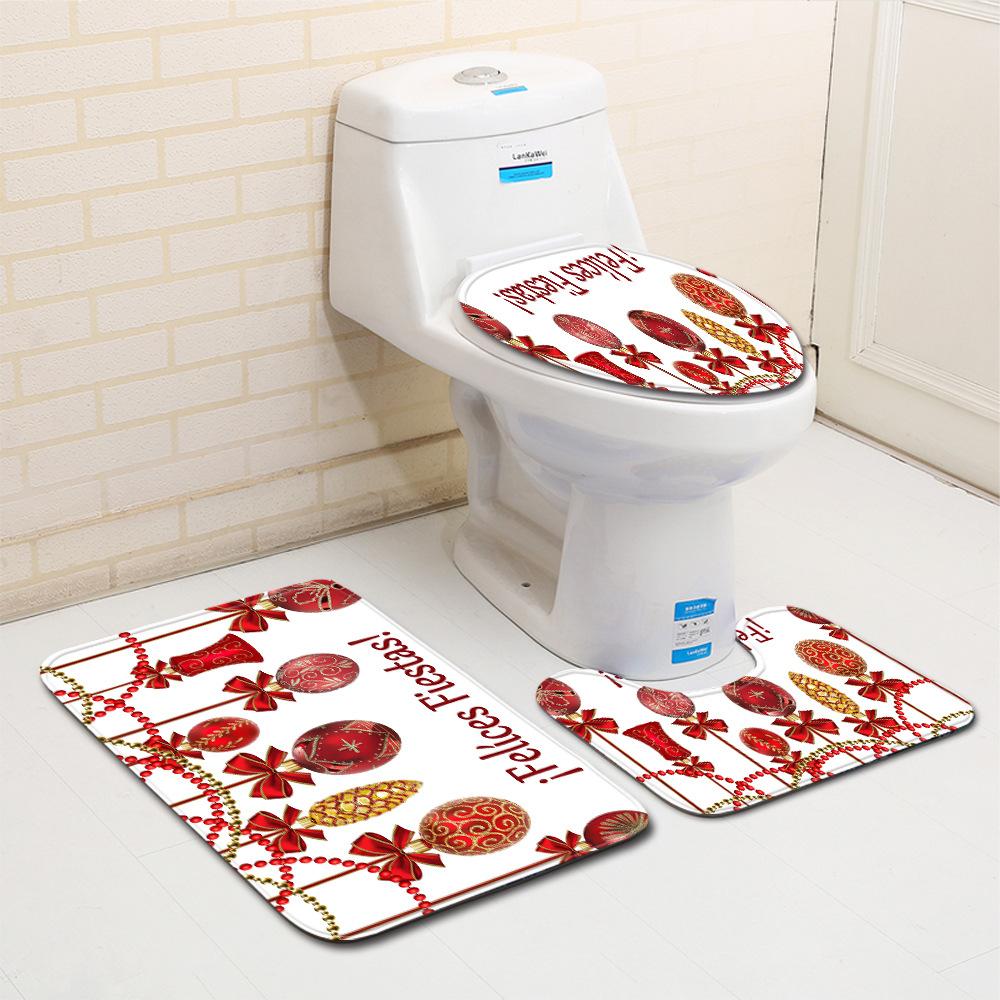 Christmas Bathroom Floor Mat Toilet Three-Piece Set